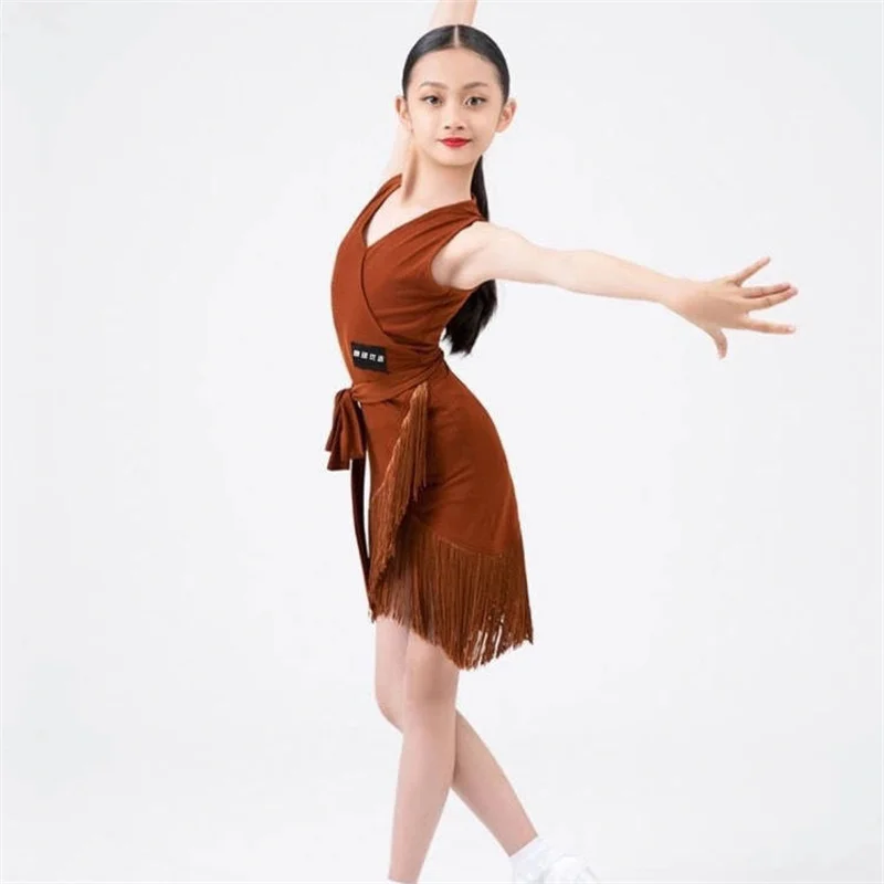 Child Latin Dance Sleeveless Dress Tassel Dress Spring And Summer Girls Competition Practice Clothes Child Ballroom Performance