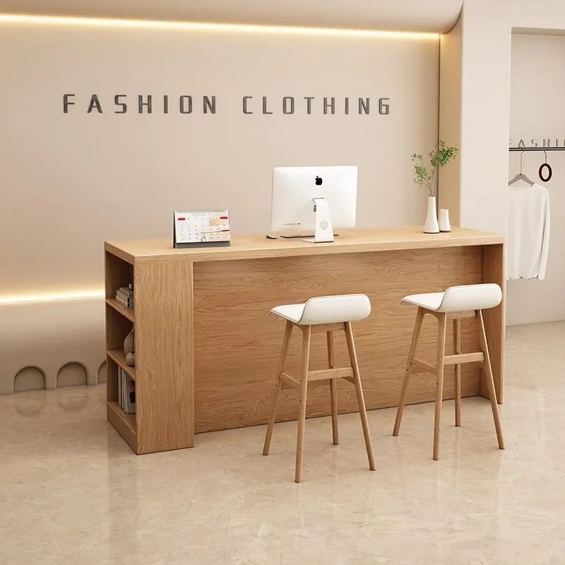 Nordic Wood Reception Desk with Baking Paint Finish for Beauty Salon Bar or Retail Store Checkout Counter