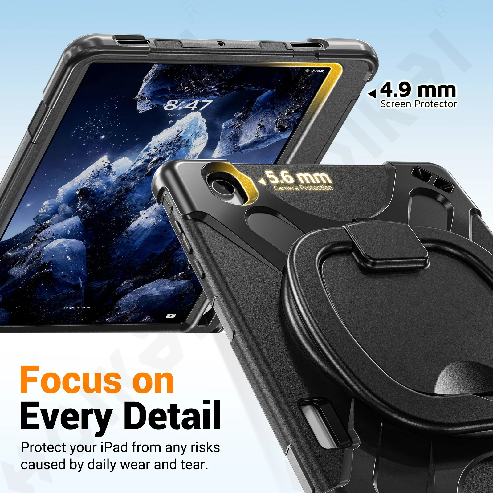 Heavy Duty Protective Case for Samsung Tab S12 Plus 12.6 inch Shockproof Cover 360 Rotatable Stand Hand Grip and Shoulder Strap