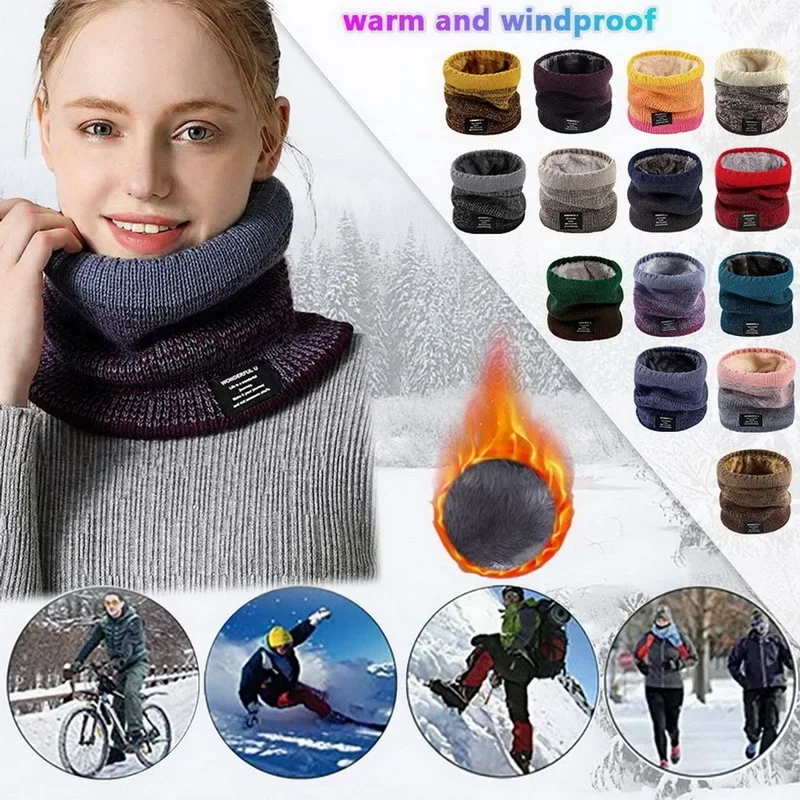 Winter Scarf for Men Fleece Ring Bandana Knitted Warm Solid Scarf Women Neck Warmer Thick Cashmere Hot Handkerchief Ski Mask