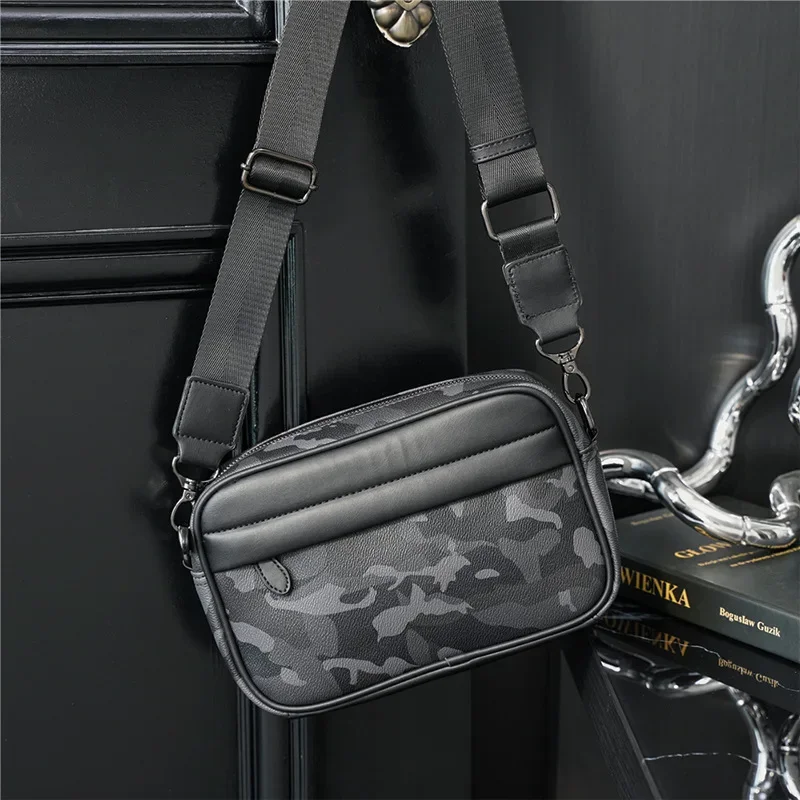 Fashion Camouflage Crossbody Bag Men PU Leather Men\'s Crossbody Bags Sling Shoulder Bags Male Luxury Crossbody Messenger Handbag