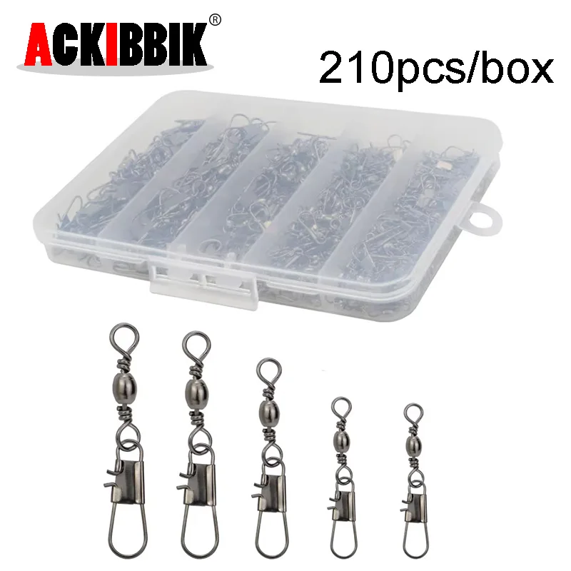 

Ackibbik 210pcs Fishing Swivels Snap Swivels Barrel Swivels with Snaps, Fishing Swivels Saltwater Freshwater Snap Connector