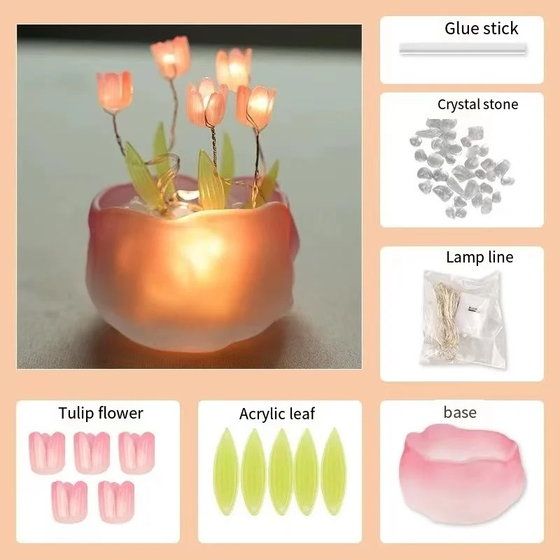 Paquete de Material de luz nocturna de tulipán, luz de ambiente creativa para escritorio de casa, dormitorio, cabecera de cama, regalo de Festival romántico