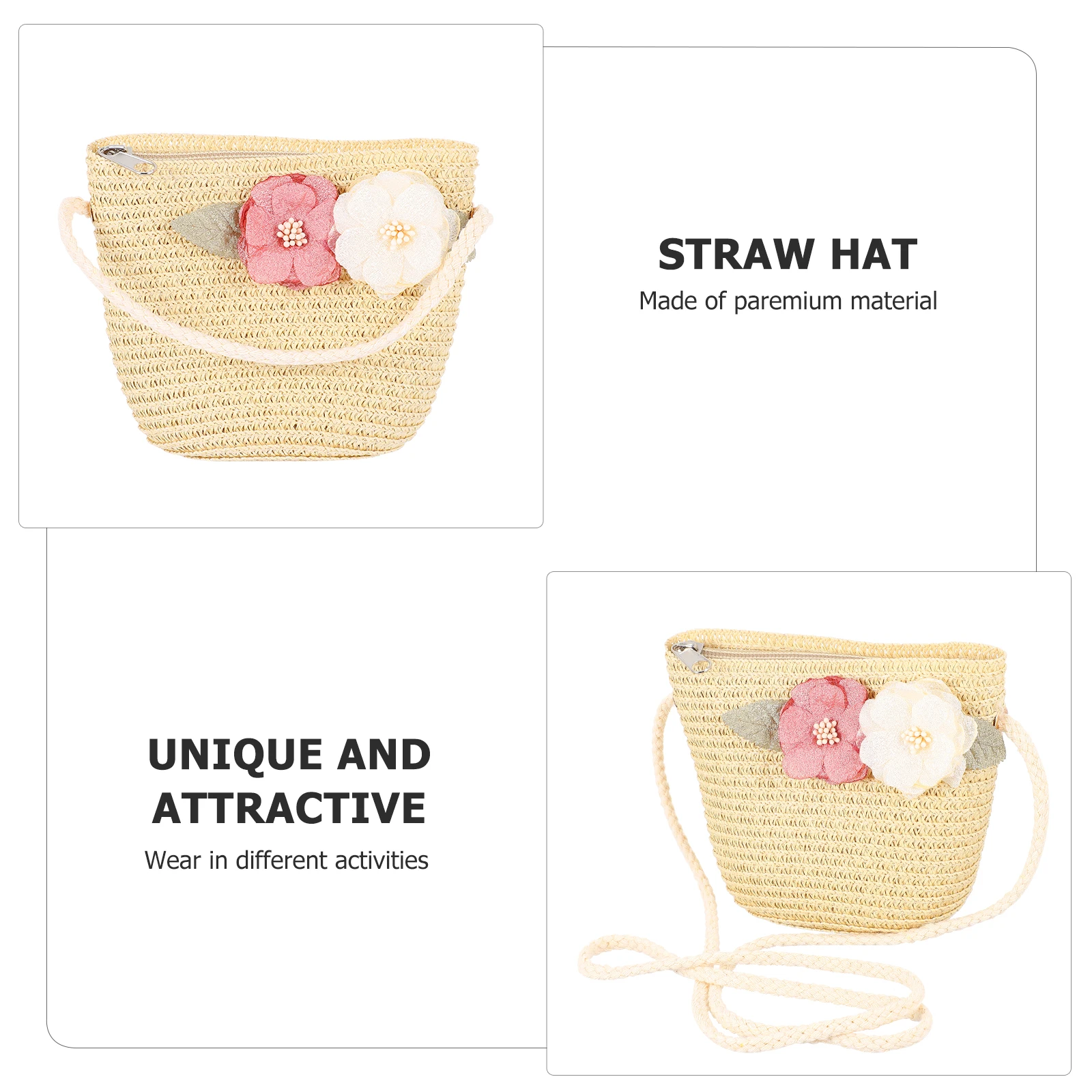 

1 set Cool Hat Set Kids Summer Sun Cap Lightweight Linen Mixed Straw Storage Beach Tote Bag UV Protection Stylish Comfortable