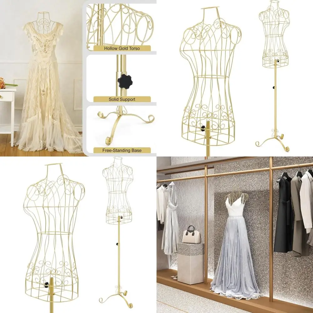 

Регулируемая по высоте женская портновская манекен-стойка с металлическим основанием, золотистая, для демонстрации одежды