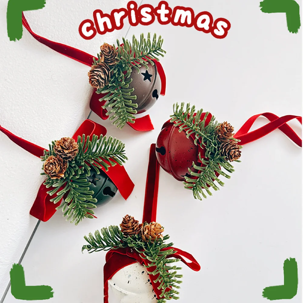 

Christmas Jingle Bells Ornaments | Hanging Bell with Bow & Pinecone | Xmas Tree Decoration Pendant for Home & Party