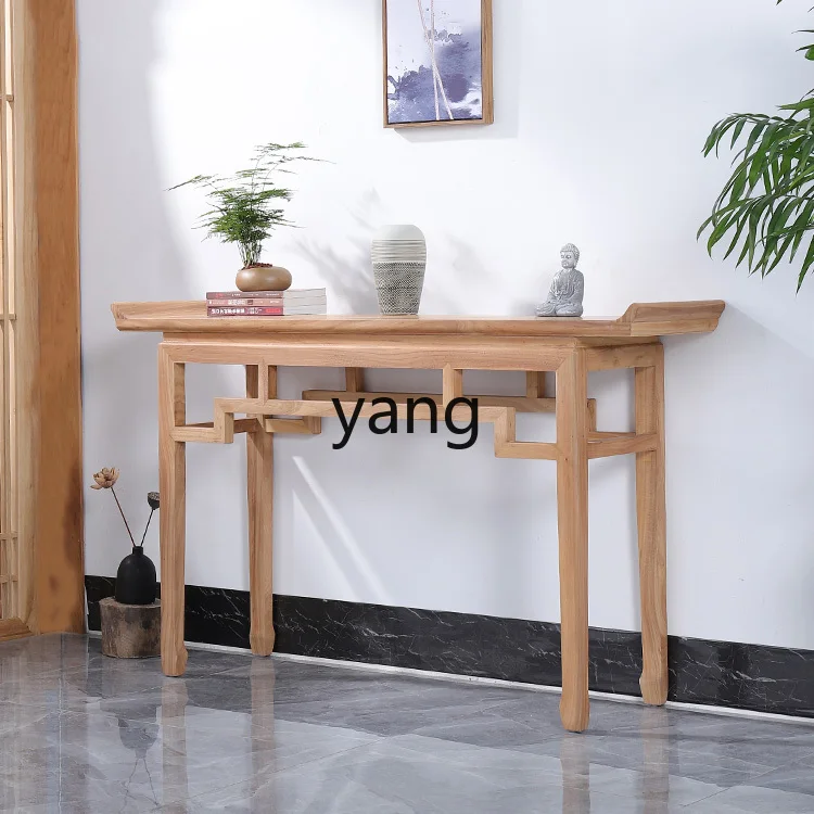 Yjq。 New Chinese Style Warped Head Console Antique Long a Long Narrow Table Wall Narrow Side Table Solid Wood Altar