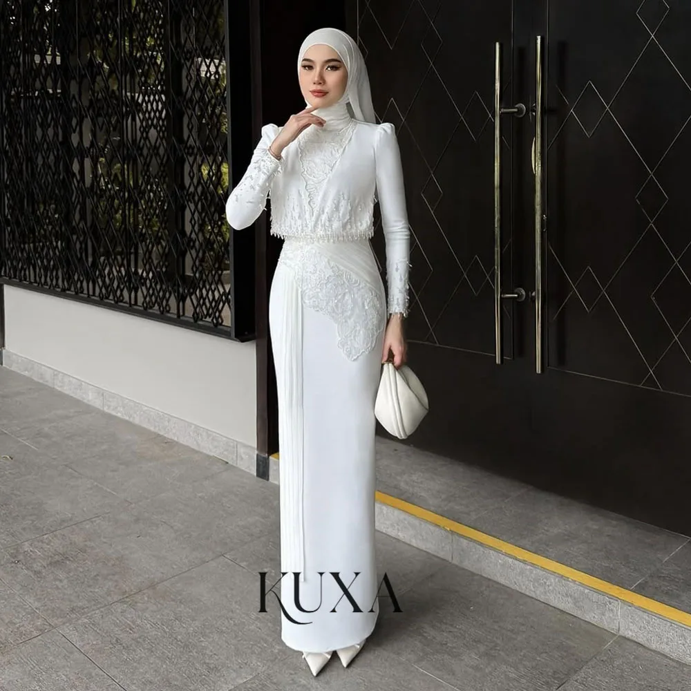 KUXA Customized Mermaid Elegant Muslim Wedding Dresses Two-piece set Ankle-Length Full Sleeves Bridal Gowns vestidos de novia