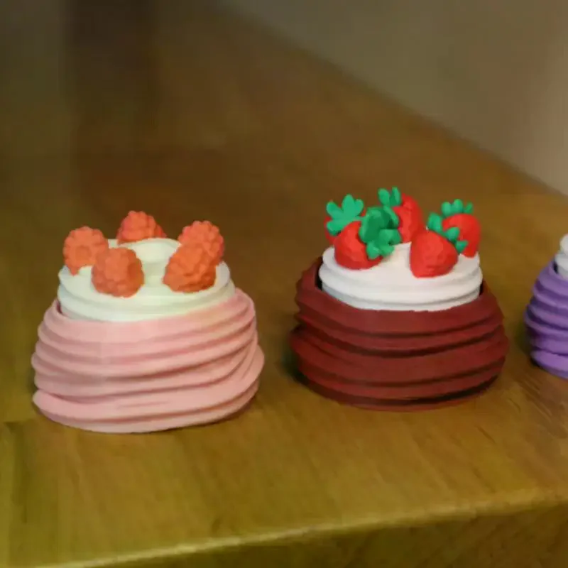 3D Printed Mini Cake Telescopic Sensory Toy Realistic Fruit Toppings Vibrant Color Ornament for Festival Table Decor