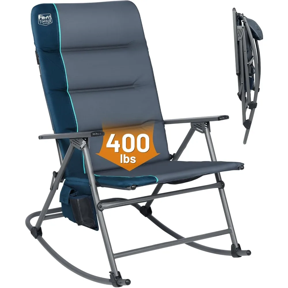 

Oversized Folding Rocking Camping Chair, Padded Outdoor Rocker with High Back, Portable Outdoor Chair for Patio, Garden, Lawn,