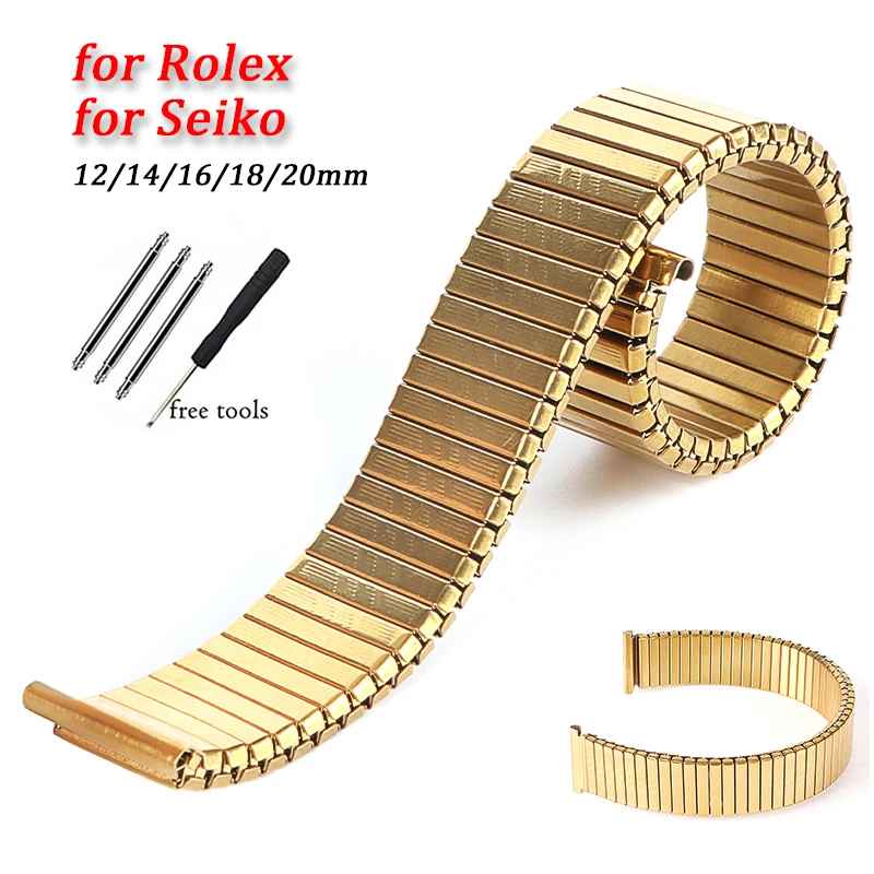 12mm 14mm 16mm 18mm 20mm Satinless Steel Elastic Strap Metal Stretch Band Expansion Wristband Gold Silver Universal Bracelet