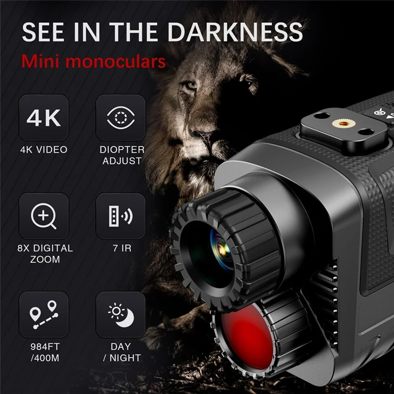 تتضمن حزام الرأس ABGI نظارات مراقبة للتخييم أحادية الرؤية الليلية Super MINI 4K مع حزام مطاطي