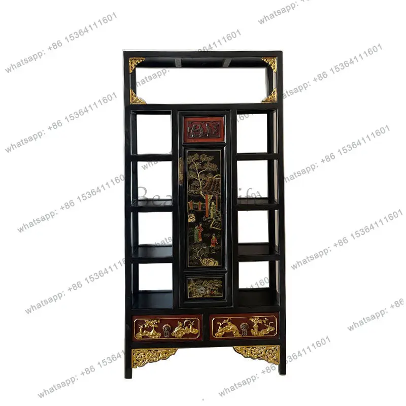 Solid wood Chinese retro old carved tea cabinet living room Duobao Pavilion study display cabinet