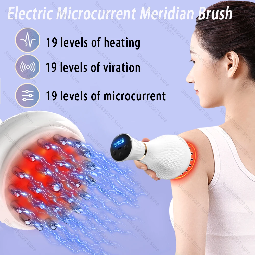 Microcurrent Acupuncture Massager Pulse Vibration Massage Electric Scraping Instrument Red Light Heating Back Abdominal Massager