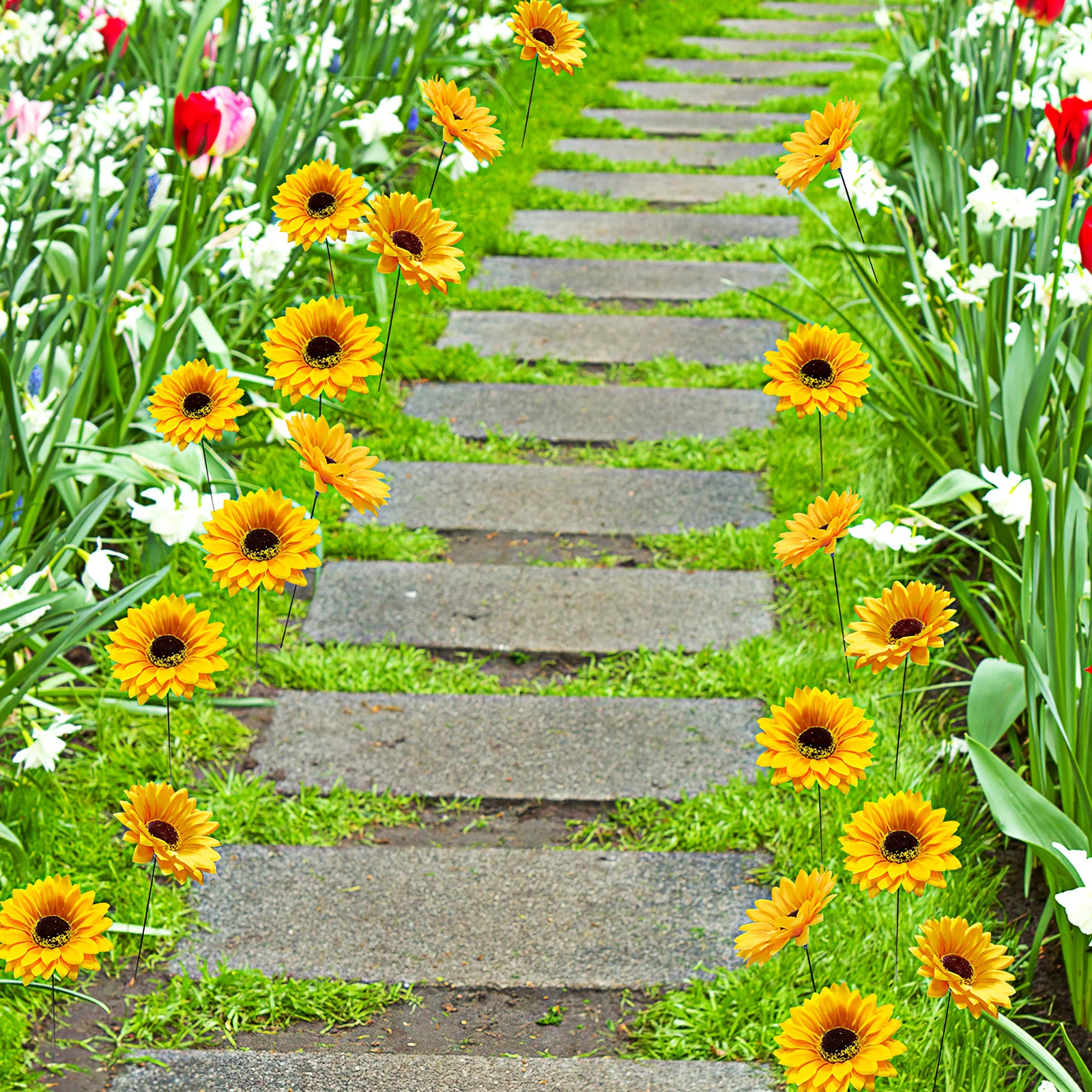 

5Pcs Sunflower Lawn Stake Stable Outdoor Garden Decoration Yard Flower Sign Insert Garden Decor Sunflower Lawn Sign