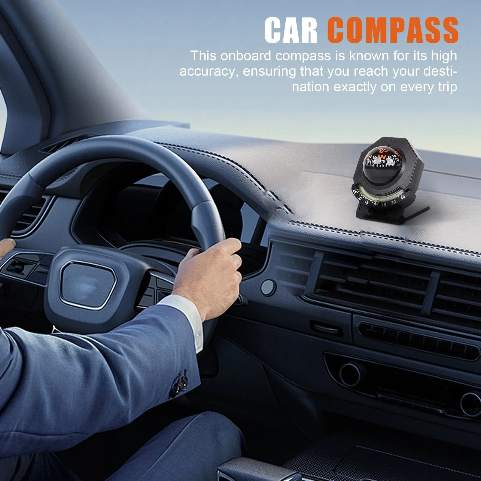 Spherical Dashboard Compass Foldable Design with Inclinometer 180-Degree Multi-Purpose Navigation Compass for Positioning