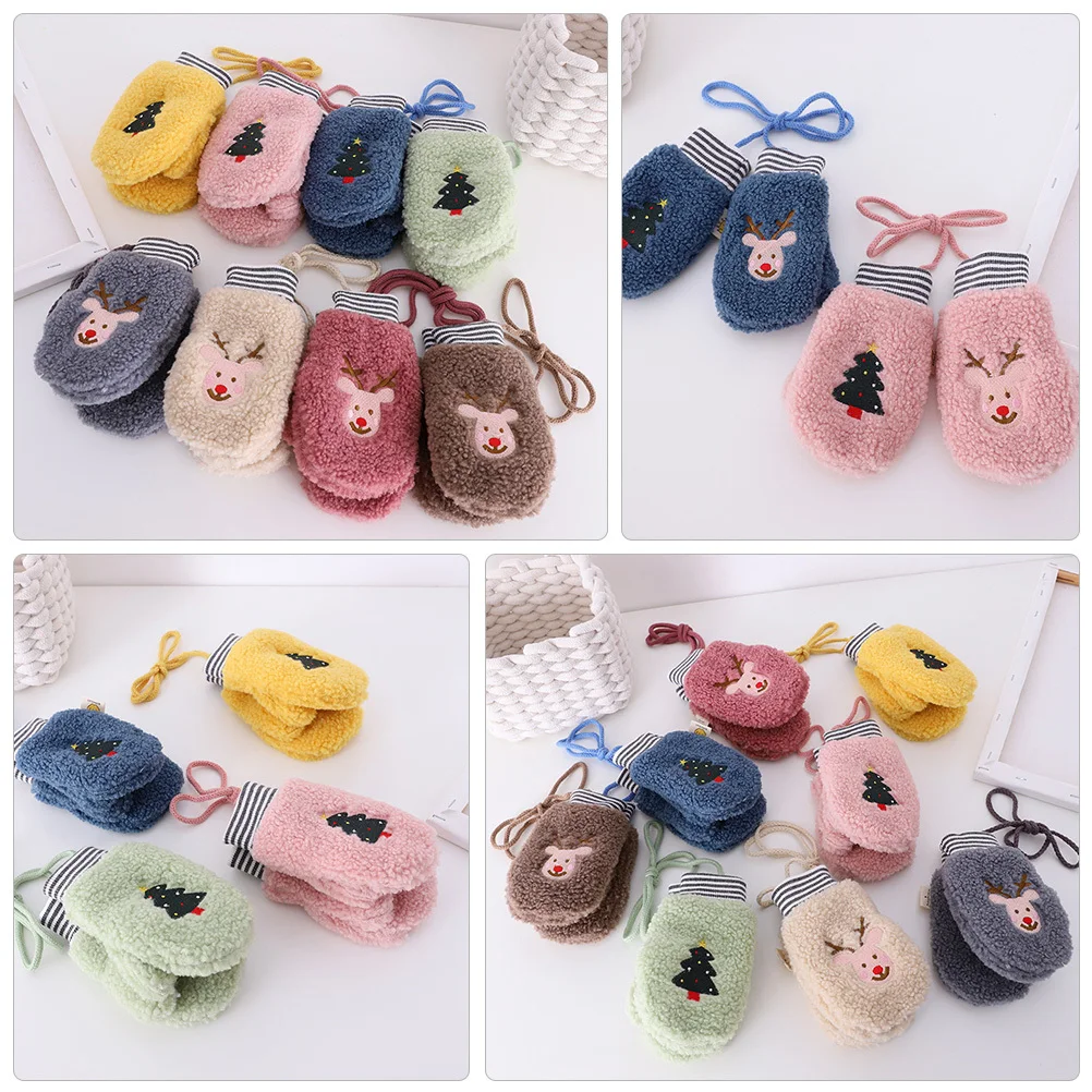 

1 пара детских подвесных перчаток на шею, теплые вязаные варежки с героями мультфильмов и длинными пальцами, детские зимние ветрозащитные милые варежки для малышей