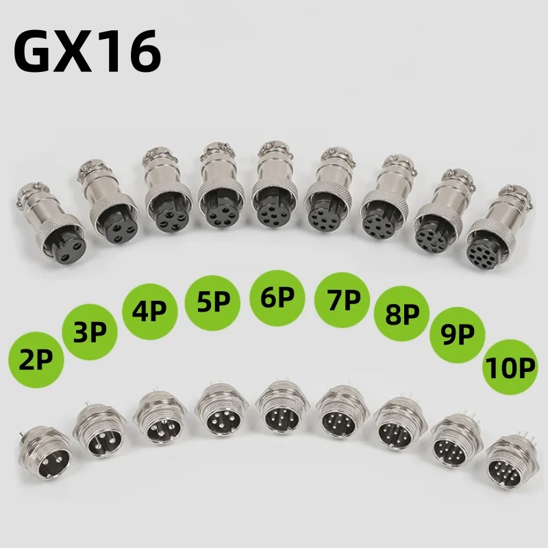 1Set GX16 2/3/4/5/6/7/8/9/10 Pin Male & Female 16mm Metal Circular Aviation Connector Socket Plug 2PIN 3PIN 4PIN 5PIN 6PIN ﻿