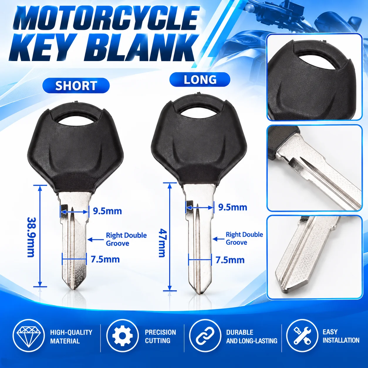 Fit for Yamaha YZF R3 R25 R125 R150 R15 R250 MT03 MT25 YZFR3 YZFR25 Motorcycle Double Slot Uncut Blade Blank Key