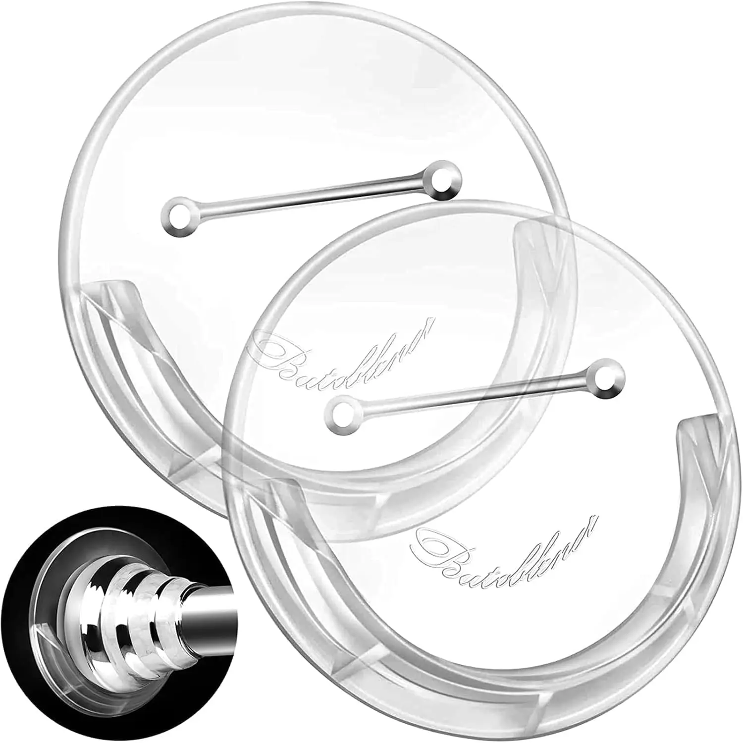 

No-Drill Shower Curtain Rod Holder, Holds 80 lbs, Clear ABS, 2 Pack