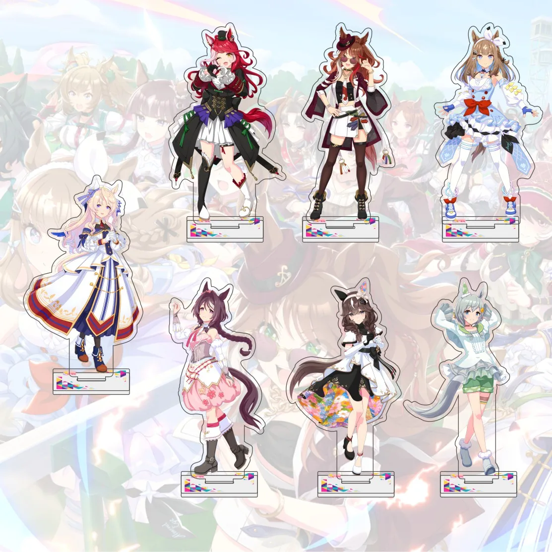 애니메이션 게임 Umamusume: Pretty Derby 15cm 아크릴 새로운 전체 캐릭터 스탠딩 모델 데스크탑 장식 팬 선물 키체인 파트 2