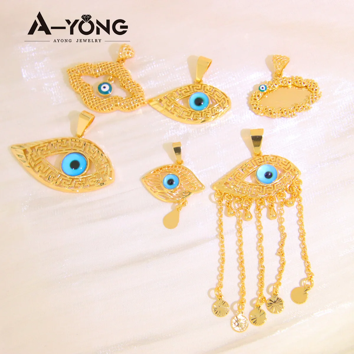 Arab Personality Gold Color Tassel Pendant 18k Gold Plated Turkish Fashion Evil Eyes Pendants Womens Mens Vintage Jewelry