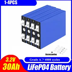 1-4pcs 3.2V 30Ah LiFePO4 Battery Cell Lithium Iron Phosphate Deep Cycles for Diy 12V 24V 36V 48V Solar Energy UPS Power