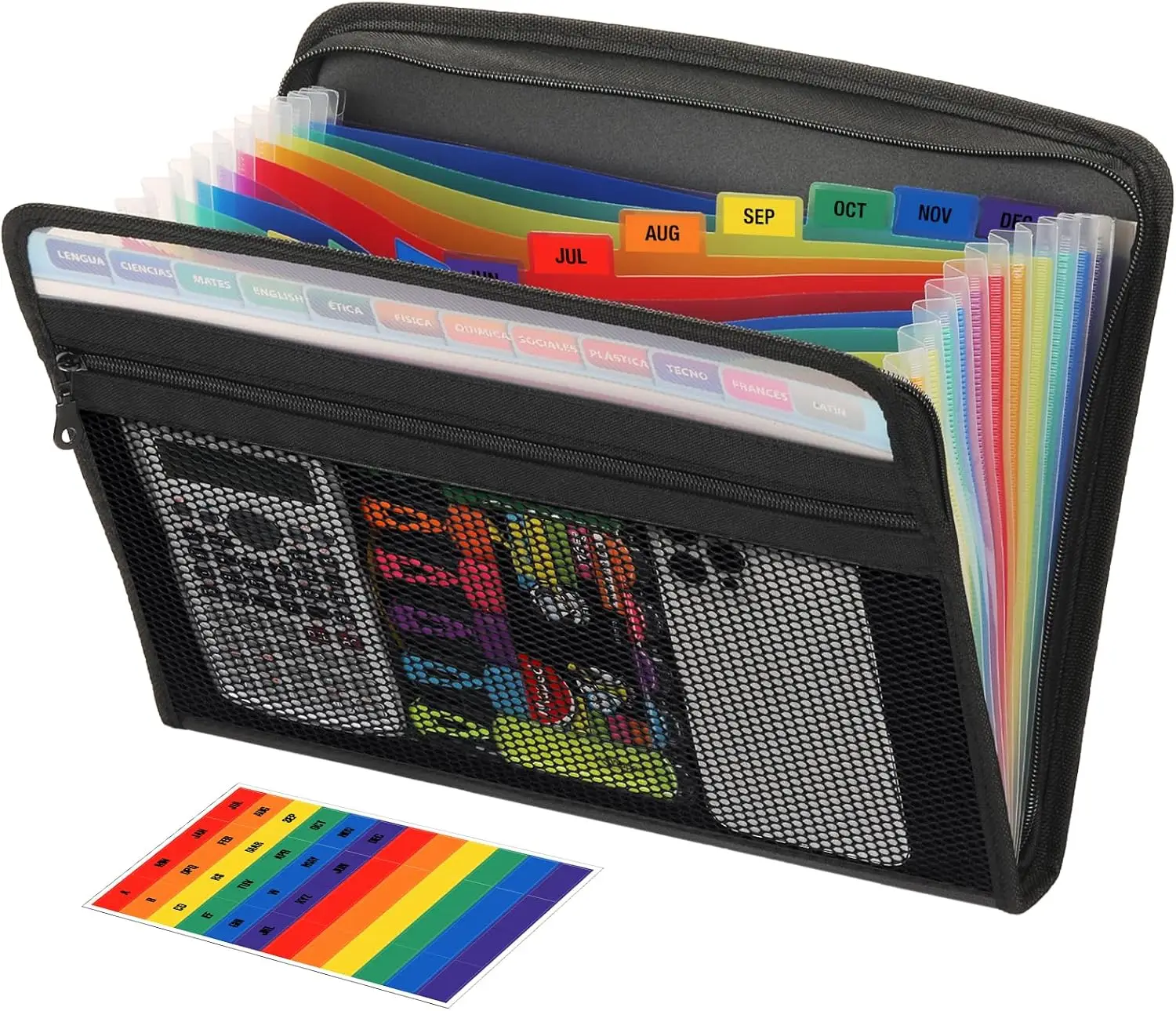 

13-Pocket Expanding File Folder with Mesh Pouch, Zippered Accordion Organizer for Letter/A4 Papers, Black