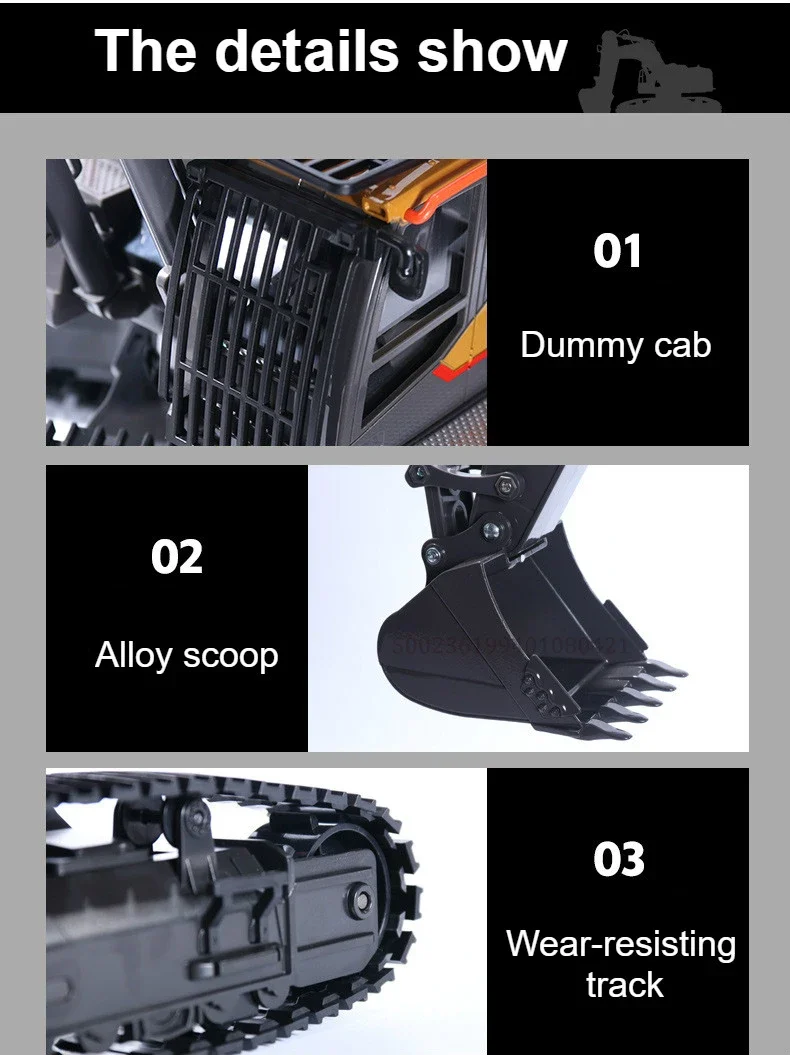 Huina 1592 RC Excavator 1:14 Alloy Remote Radio Controlled 22Ch Big Engineering Vehicle Simulation Navvy RC Truck Toy for Boy