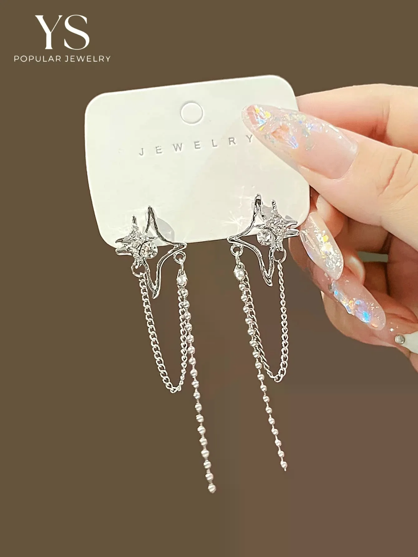 1 Pair Fashionable High-End Pentagram Earrings, Zinc Alloy Chain Tassel Earrings, Exquisite European-American Style Ear Pendants