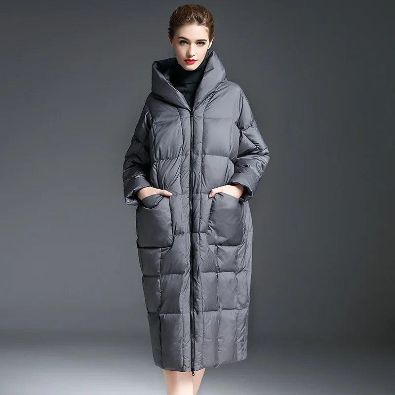 

Luxury High-Quality Down Jacket Women's Warm Winter Over The Knee Hooded 90% White Duck Down Thickened Coat Trendy Puffer Jacket