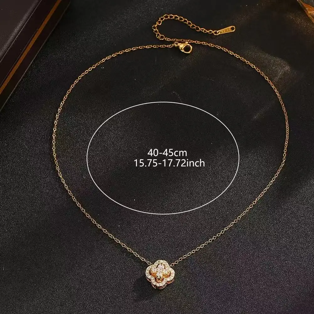 1pcs fashionable classic full diamond four petal flower women's dynamic necklace, fashionable birthday gift collarbone chain mul