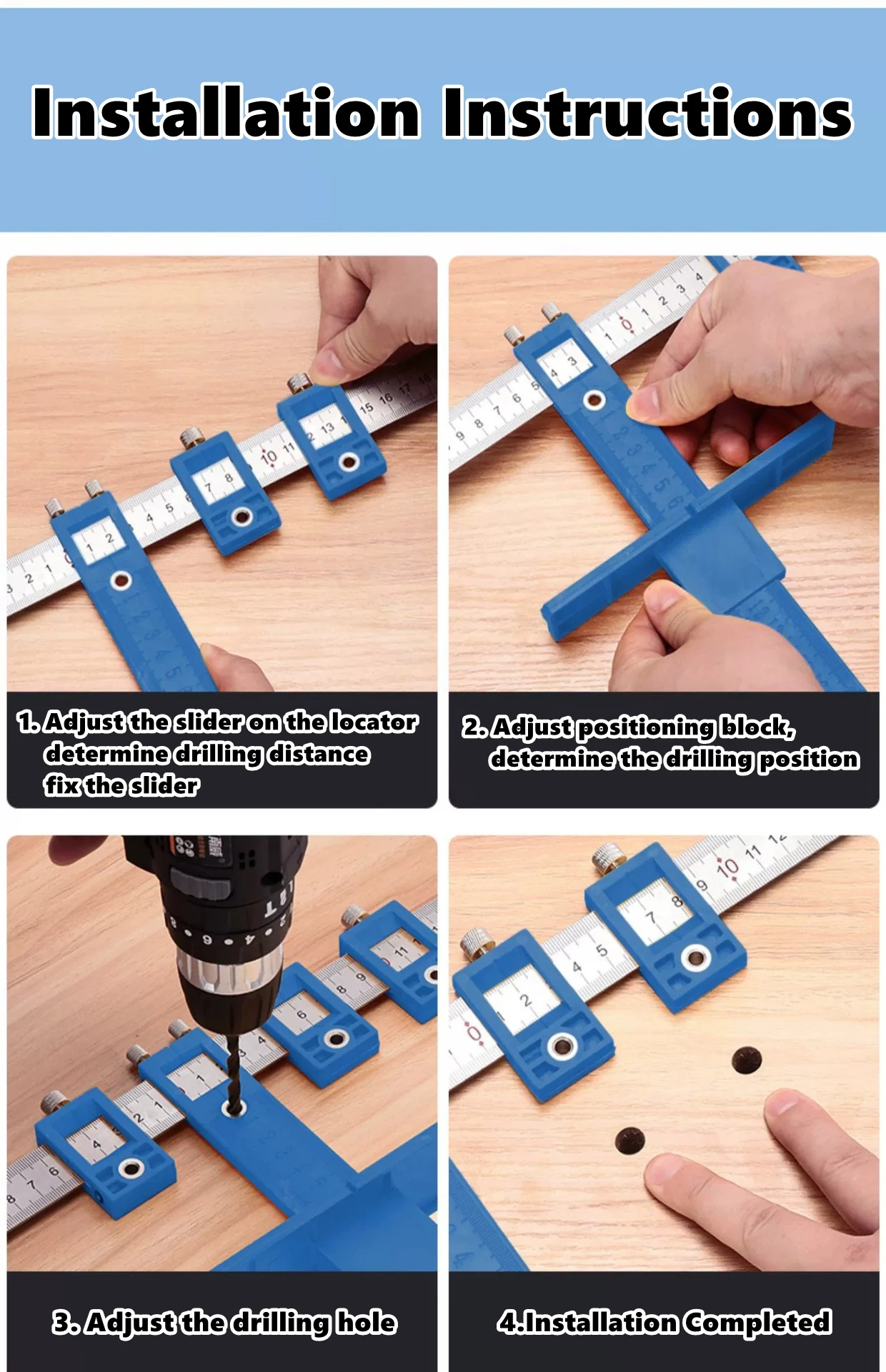 Standort Bohrer Bohrer Punch Locator Jig Bohrer Guide Schrank Griff Knopf Vorlage Locator Locher Werkzeug für Holzbearbeitung – Detail 3
