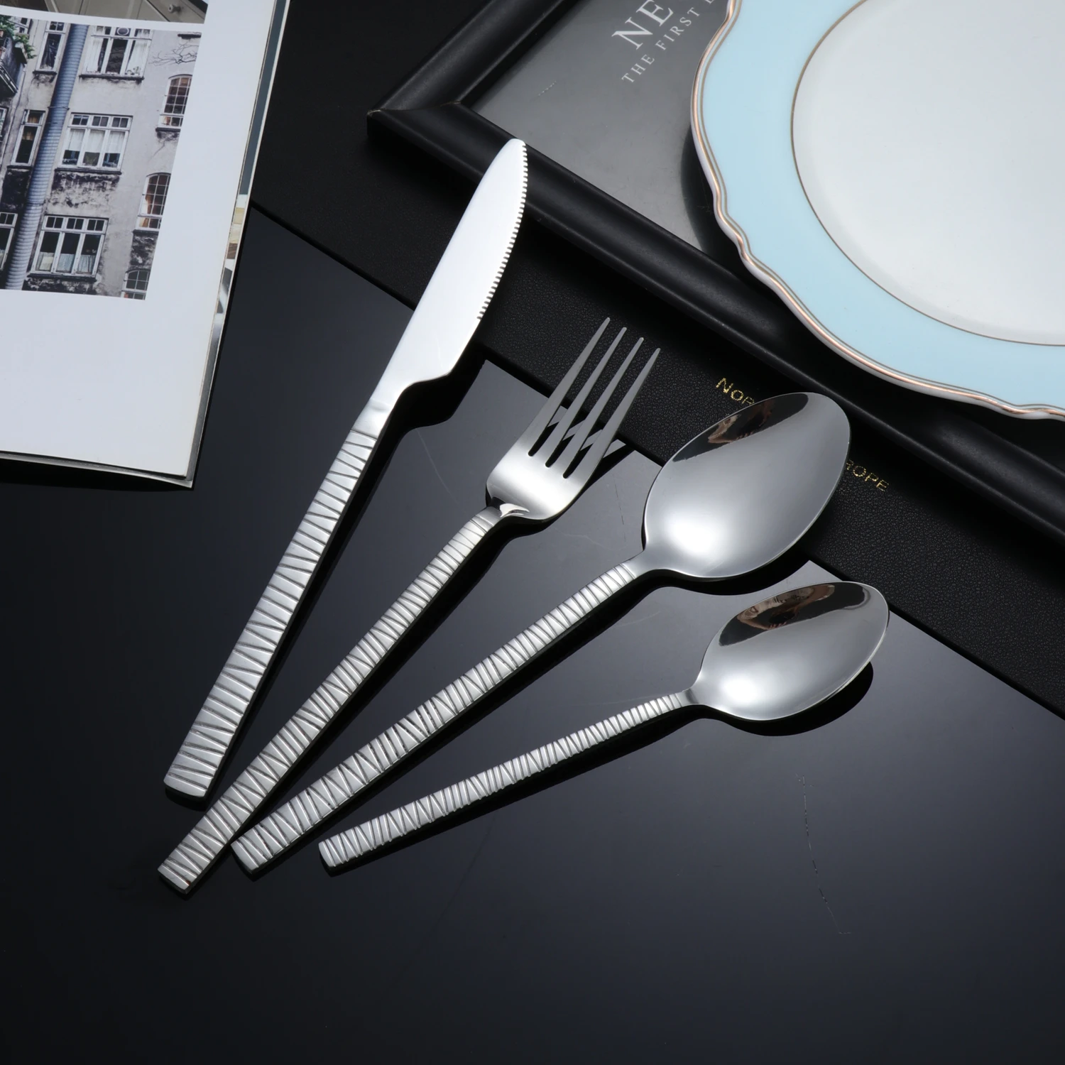 4/24pcs Western style stainless steel tableware set, thickened silver tableware, steak and burger tableware, thickened