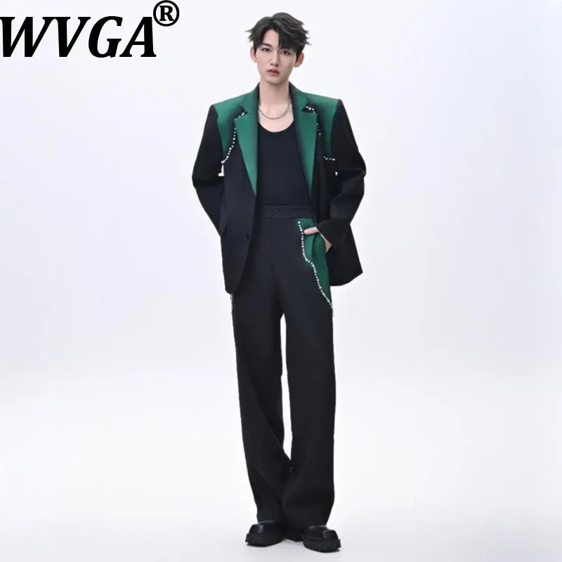 WVGA Spring Autumn New Men Tide Gradient Padded Shoulder Blazers Niche Chic Casual Straight Suit PantsTwo Pieces Sets Ins W15850