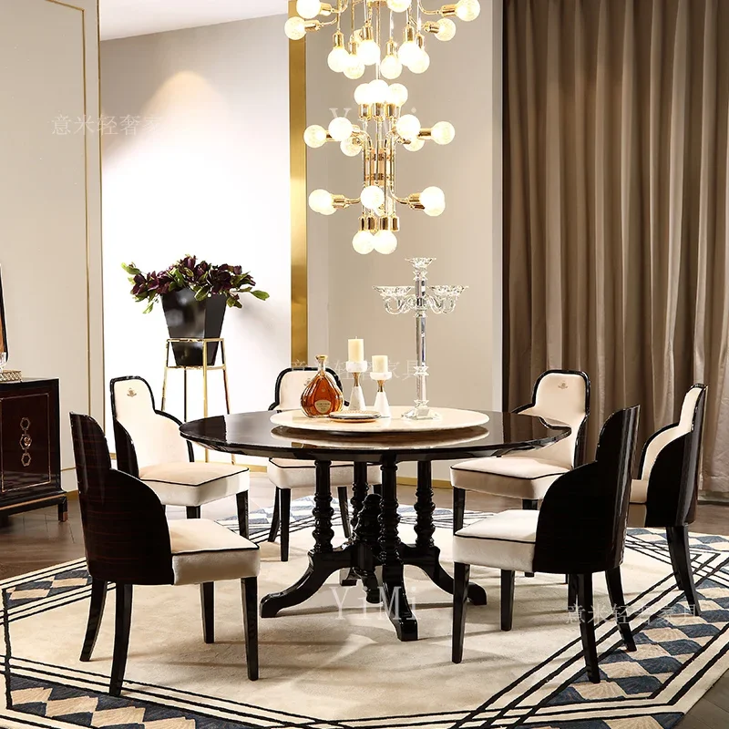 Neoclassical solid wood round table postmodern light luxury high-end villa dining tables and chairs