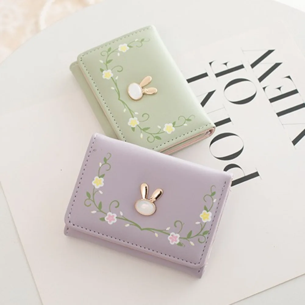 Portable PU Cartoon Rabbit Purse Soft Causal Clutch Wallet Storage Multi-card Slot Triple Fold Wallet Daily