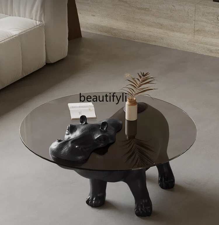 Italian minimalist hippo coffee table tempered glass size apartment designer creative animal coffee table