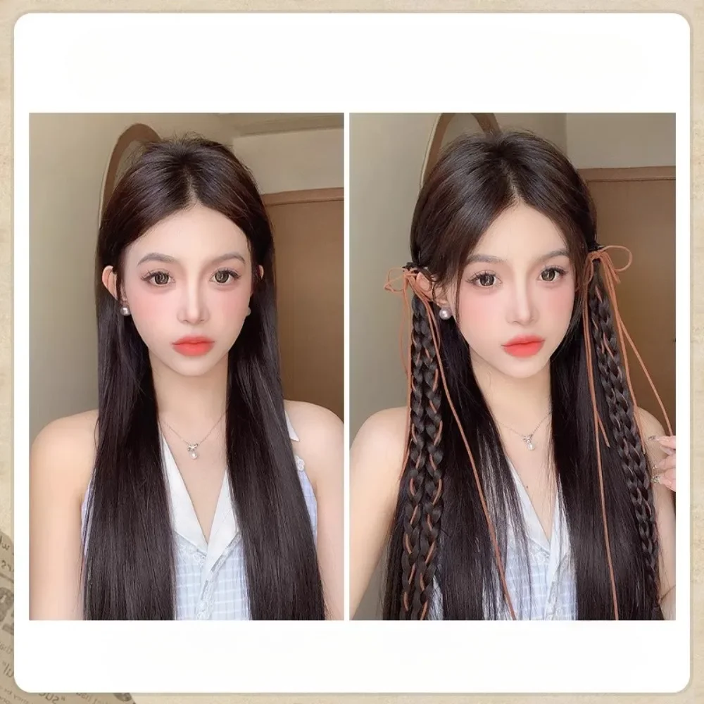 1PC Y2K Hot Girl Intrecciato Treccia Sintetica Parrucca Grab Clip Dolce Streamer Arco Hip-Hop Dreadlocks Coda di Cavallo Estensioni