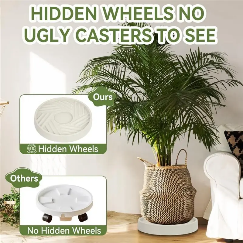 BMBY-Plant Tray With Hidden Wheels Heavy Duty Rolling Plant Stand, Indoor Outdoor Plant Saucer Tray With Garden Tools