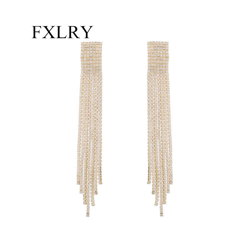 9.08 Light luxury style long earrings stylish annual party dress with zircon claw chain fringe earrings