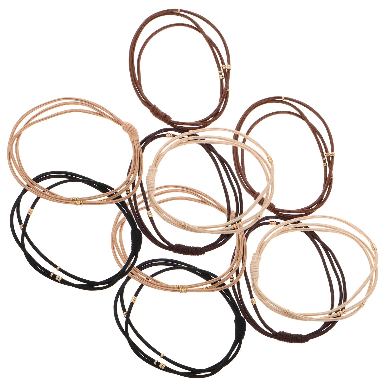 

10Pcs Stretchy Beaded Hair Elastics Triple Layer Design No Damage Golden Bead Decoration for Women in Multiple Colors