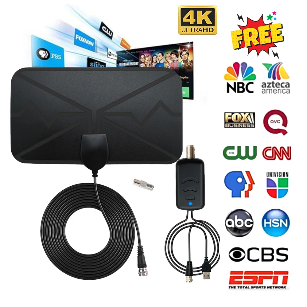 Antenne HDTV intérieure 4K, antenne numérique haute définition 25DB améliorée pour la réception de télévision à distance.