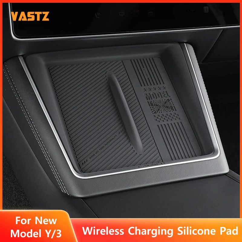 Silicone Wireless Charging Pad for Tesla Model Y Juniper Model 3 Highland 2025 2026 Center Console Anti Slip Dustproof Mat