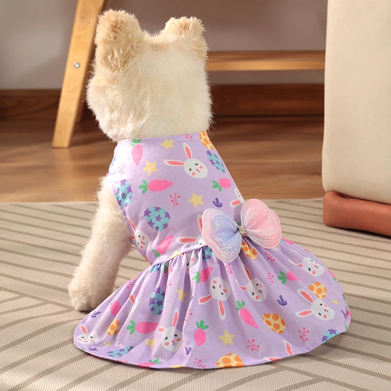 Dog Princess Dress Cute Rabbit Printed Dresses for Small Medium Dogs  Cats Easter Pet Skirt Puppy Chihuahua Teddy Clothes