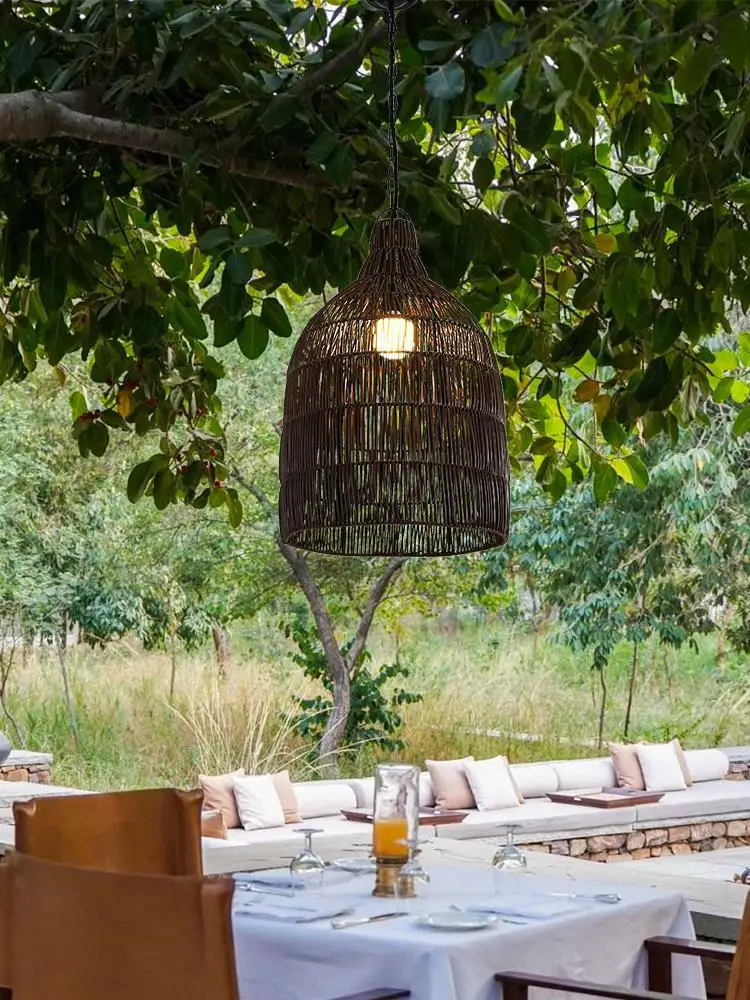 outdoor waterproof chandelier vintage pastoral simulation rattan woven balcony lamp courtyard garden landscape gazebo outdoor li
