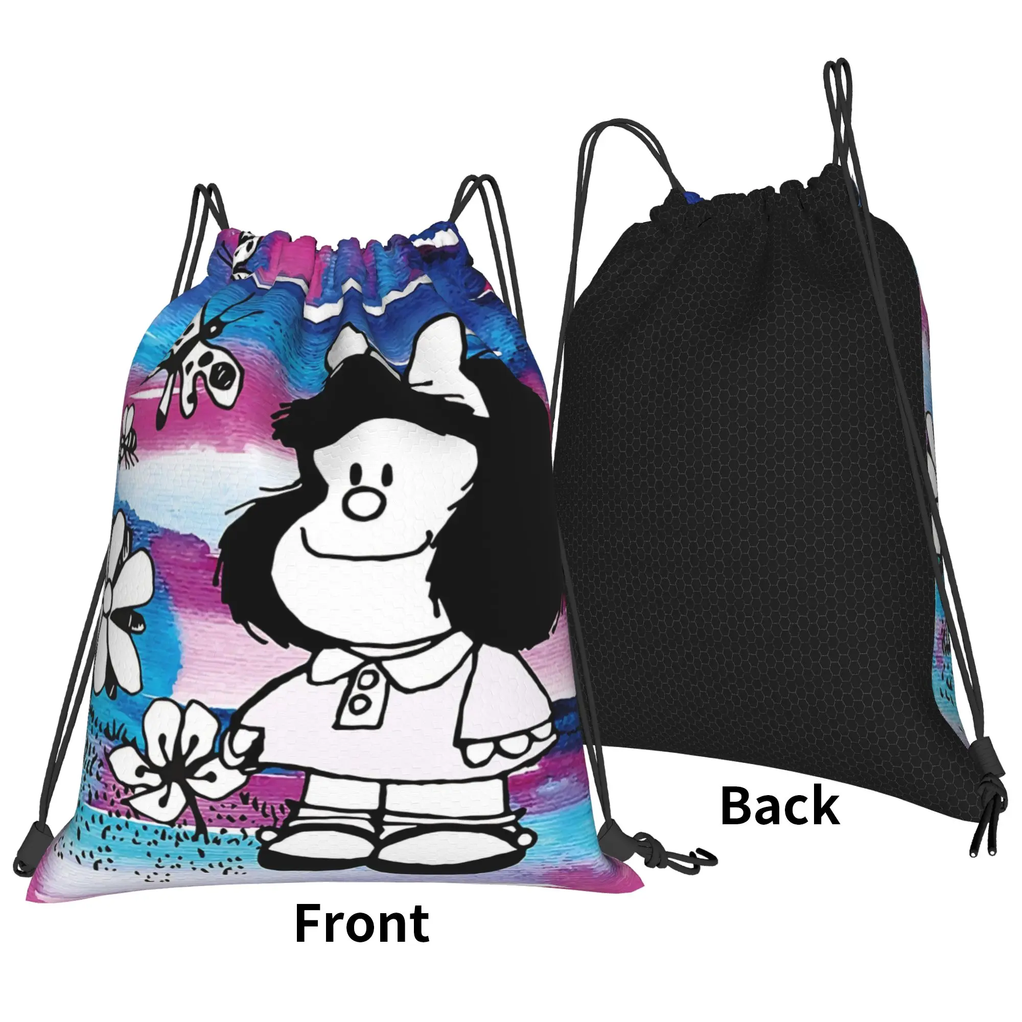 Mafaldas Flowers Drawstring Backpack Sports Gym Bag Water Resistant  String Sackpack for Exercise 36cm (W) x 43cm (H)