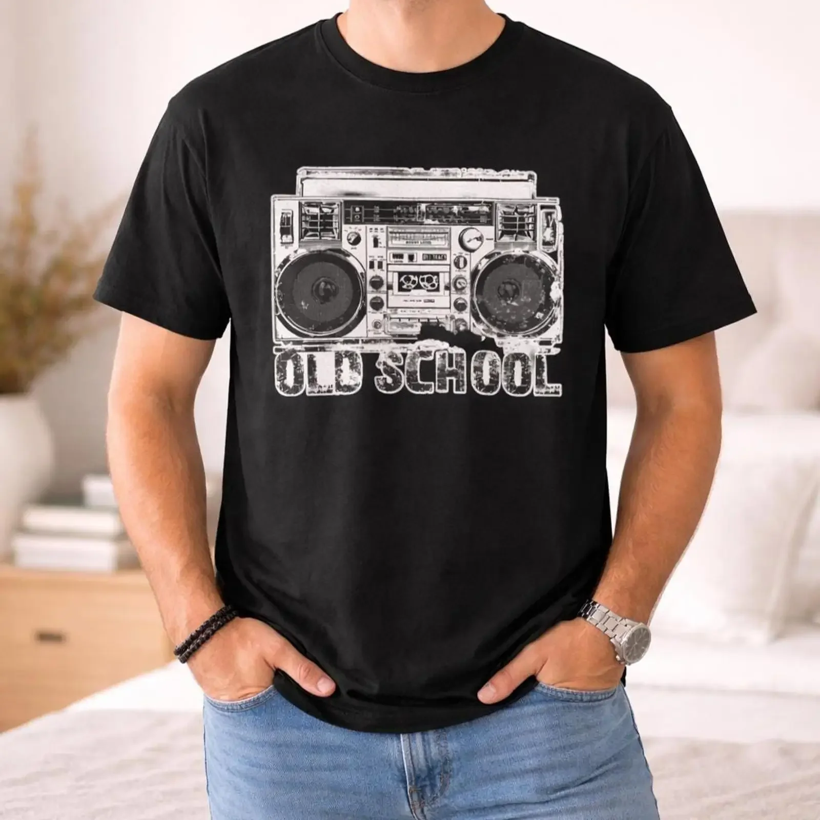 Old School Boombox T Shirt Retro Radio  vintage Washed Slightly Versatile Soft Top For Everyday Wear Unisex Casual Comfortable