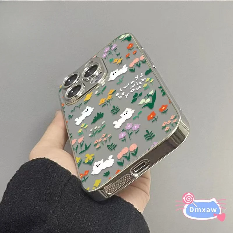 

For Huawei Pura 70 Ultra P60 Art P50 P40 P30 Mate 70 60 50 40 30 20 Pro Plus Phone Case Electroplated Mirror Flower Dog Cover