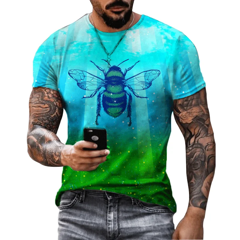 

Fashion Summer Blue Men's T-shirt Bee 3D Pattern Men's Short Sleeve Loose Casual Top Trendy Fashion Oversized T-shirt 6XL